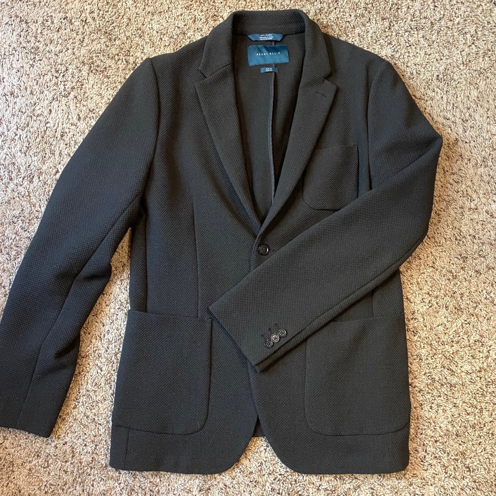Perry Ellis Textured Slim Fit Blazer, Black, Men's Large